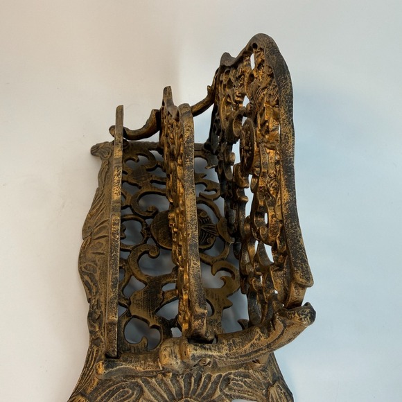 Vintage Brass Double Mail Holder Ornate Filigree Letter Desk Organizer Roccoco - Picture 7 of 16